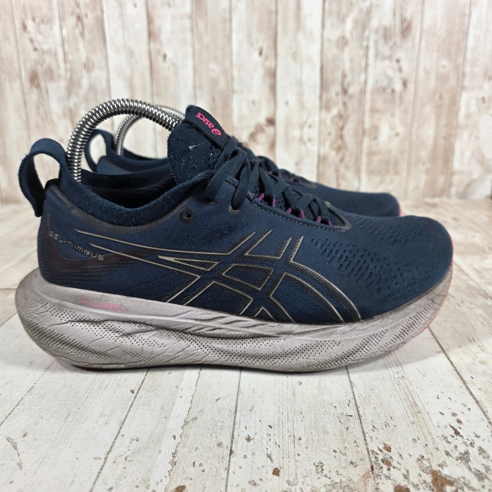 Asics Gel-Nimbus 25 Navy Pink Running Shoes 1012B437 Womens 7.5 Wide